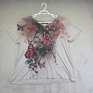 Appropriate Behavior Top Womens Plus Size 2X Gray Butterfly Fairy Grunge Y2K Tee